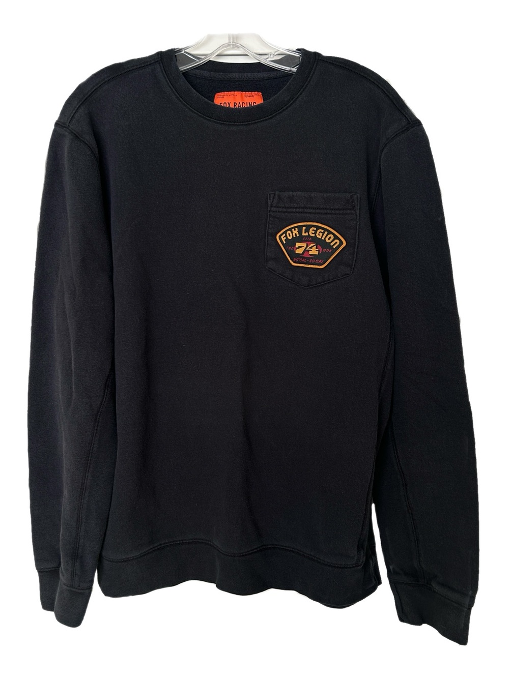 Fox Racing Sweatshirt Legion 74 Patch Black Fleece Crewneck Pullover Large